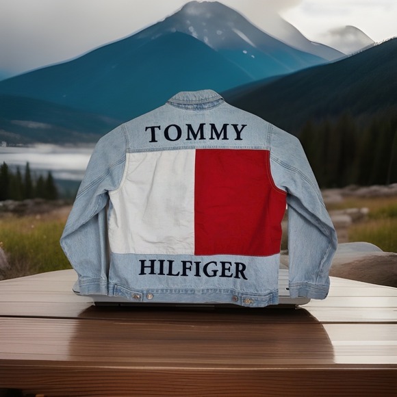 Tommy Hilfiger Other - Vintage Tommy Hilfiger Jacket Men's Size L Lt. Blue Denim Big Flag Button-Up